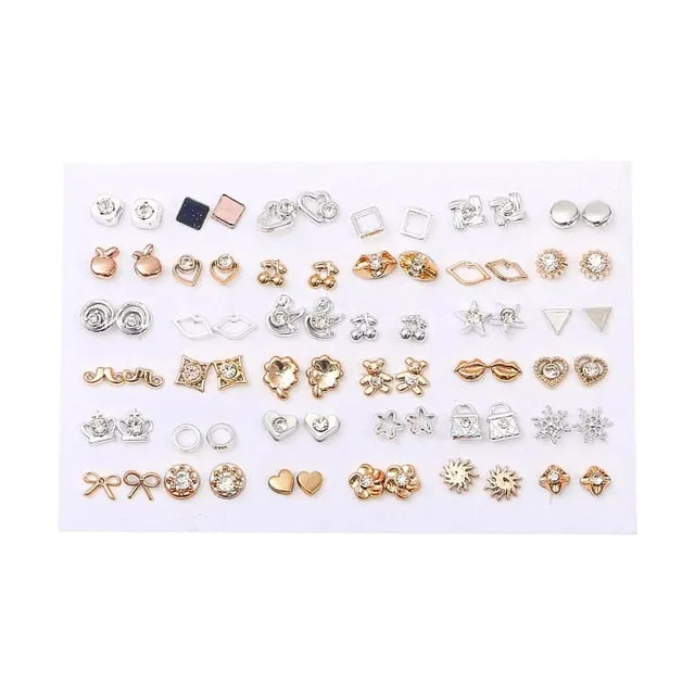 18/36pairs Fashion Mix Style Gold Color Rhinestone Crystal Flower Stud Earings Set For Women Girls Jewelry Brincos Oorbellen