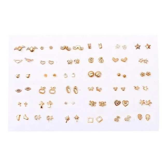 18/36pairs Fashion Mix Style Gold Color Rhinestone Crystal Flower Stud Earings Set For Women Girls Jewelry Brincos Oorbellen