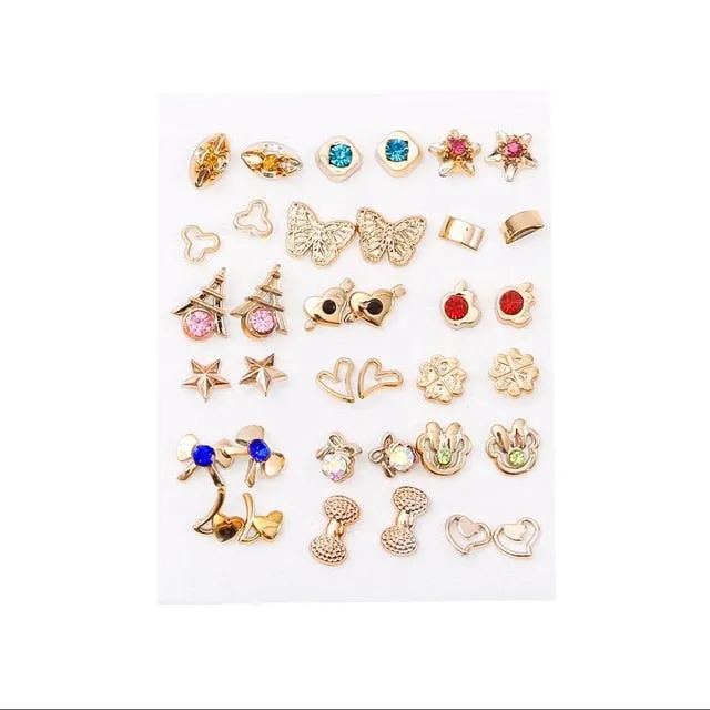 18/36pairs Fashion Mix Style Gold Color Rhinestone Crystal Flower Stud Earings Set For Women Girls Jewelry Brincos Oorbellen
