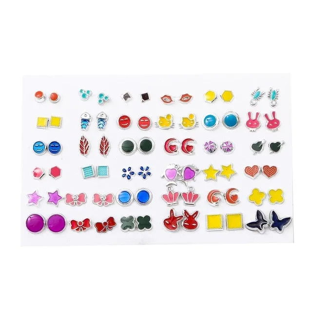 18/36pairs Fashion Mix Style Gold Color Rhinestone Crystal Flower Stud Earings Set For Women Girls Jewelry Brincos Oorbellen