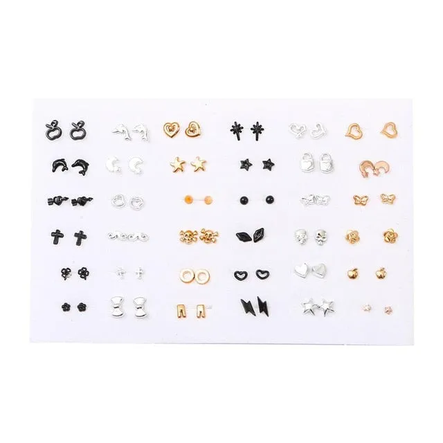 18/36pairs Fashion Mix Style Gold Color Rhinestone Crystal Flower Stud Earings Set For Women Girls Jewelry Brincos Oorbellen