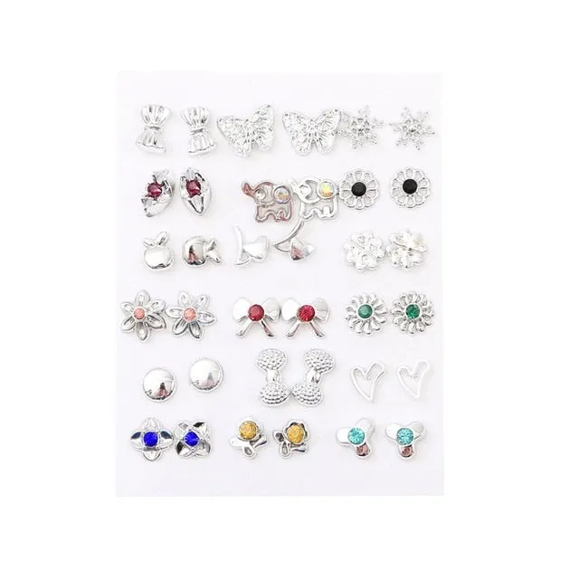 18/36pairs Fashion Mix Style Gold Color Rhinestone Crystal Flower Stud Earings Set For Women Girls Jewelry Brincos Oorbellen