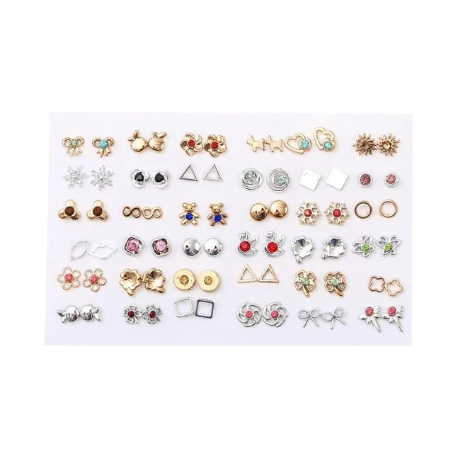 18/36pairs Fashion Mix Style Gold Color Rhinestone Crystal Flower Stud Earings Set For Women Girls Jewelry Brincos Oorbellen