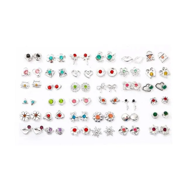 18/36pairs Fashion Mix Style Gold Color Rhinestone Crystal Flower Stud Earings Set For Women Girls Jewelry Brincos Oorbellen