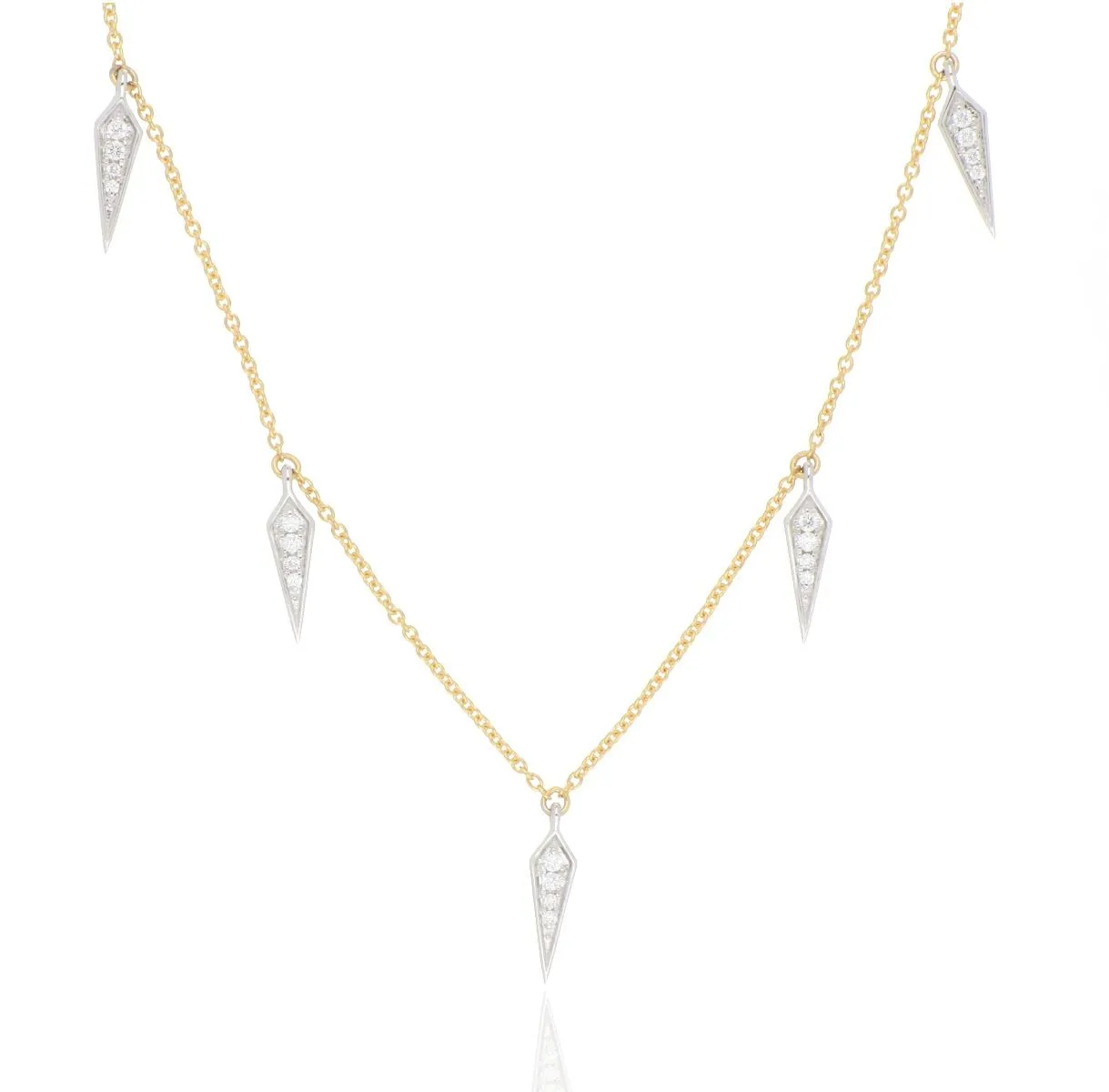 18ct Yellow Gold 0.09ct Diamond 5 Point Spear Drop Necklace