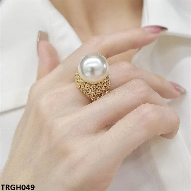 18K Gold Cathedral Pearl Adjustable Ring