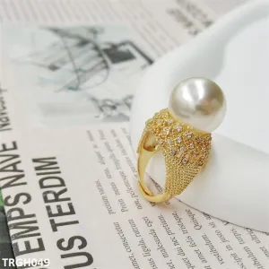 18K Gold Cathedral Pearl Adjustable Ring