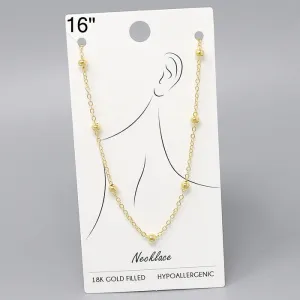 18K Gold Filled Metal Ball Station Chain Necklace - 16"