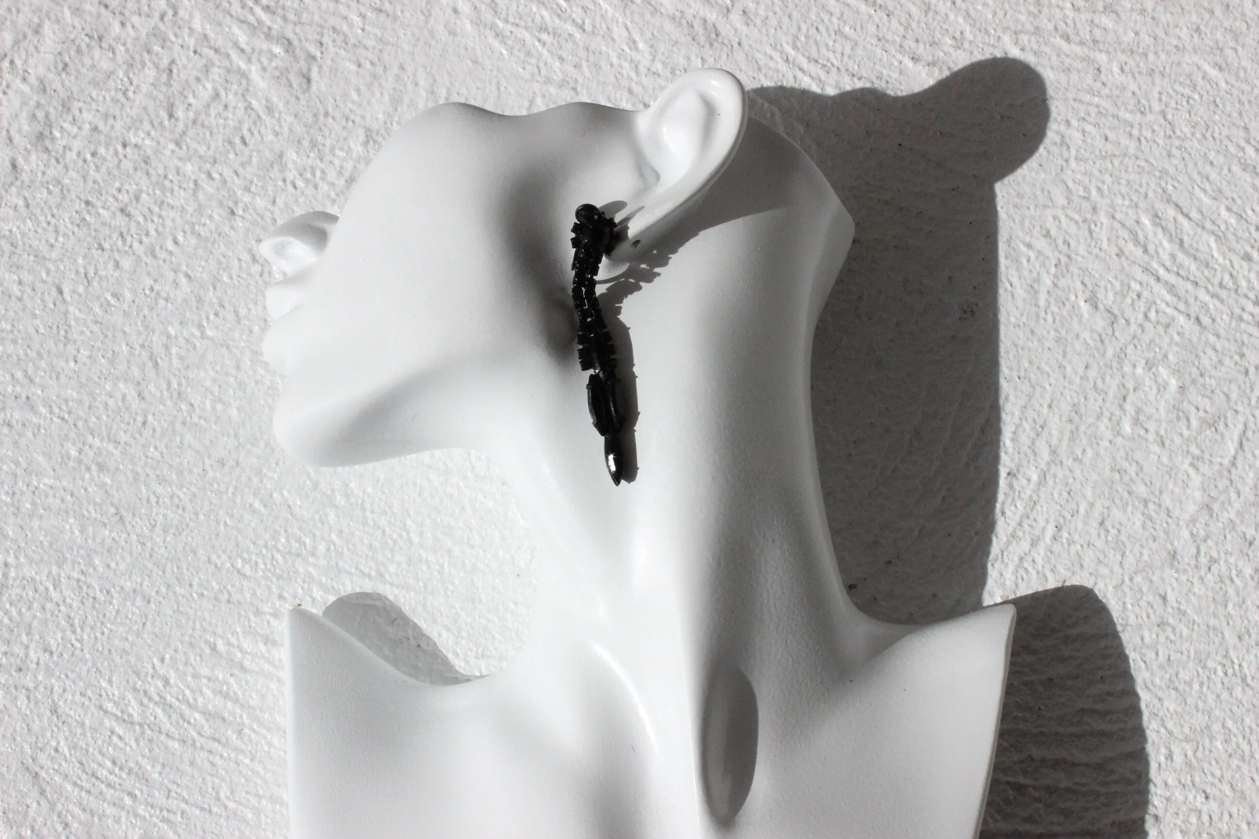 1940s Art Deco Black Glass Screw Back Earrings