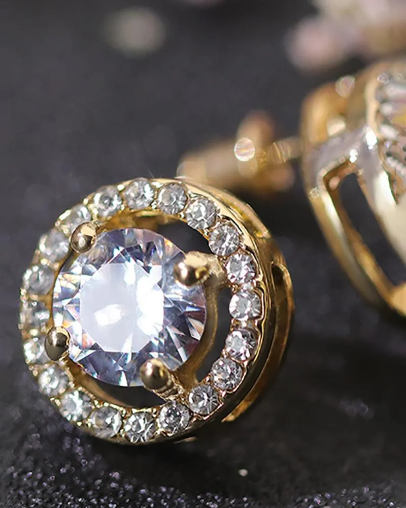 1pair Round Shaped Rhinestone Earrings