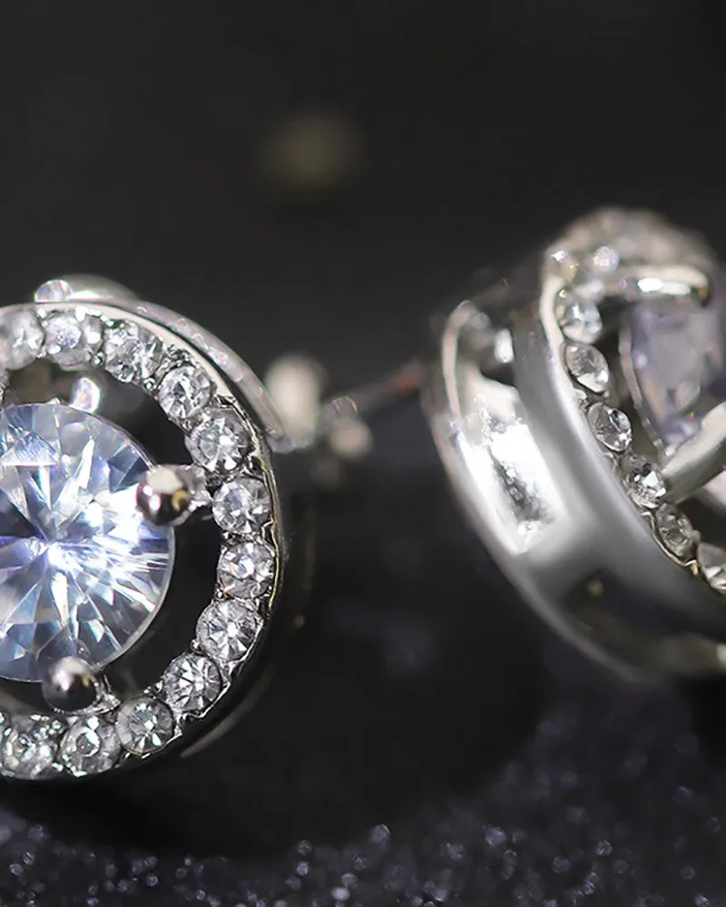 1pair Round Shaped Rhinestone Earrings