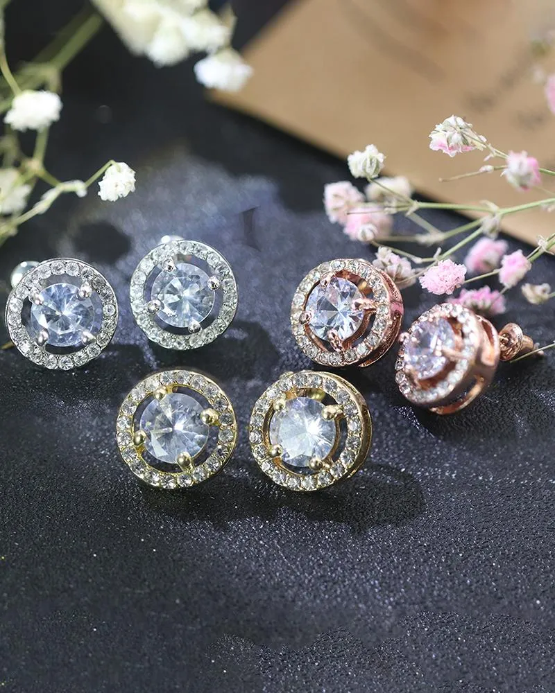 1pair Round Shaped Rhinestone Earrings