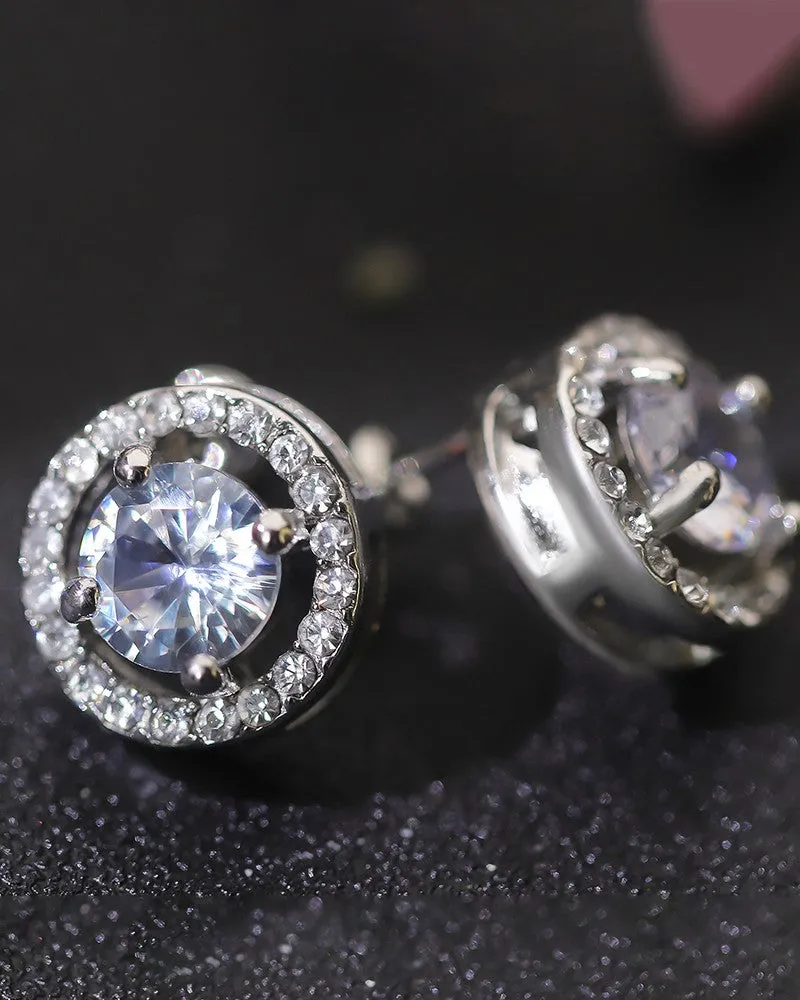 1pair Round Shaped Rhinestone Earrings
