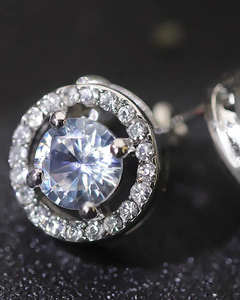 1pair Round Shaped Rhinestone Earrings