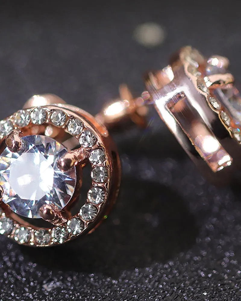 1pair Round Shaped Rhinestone Earrings