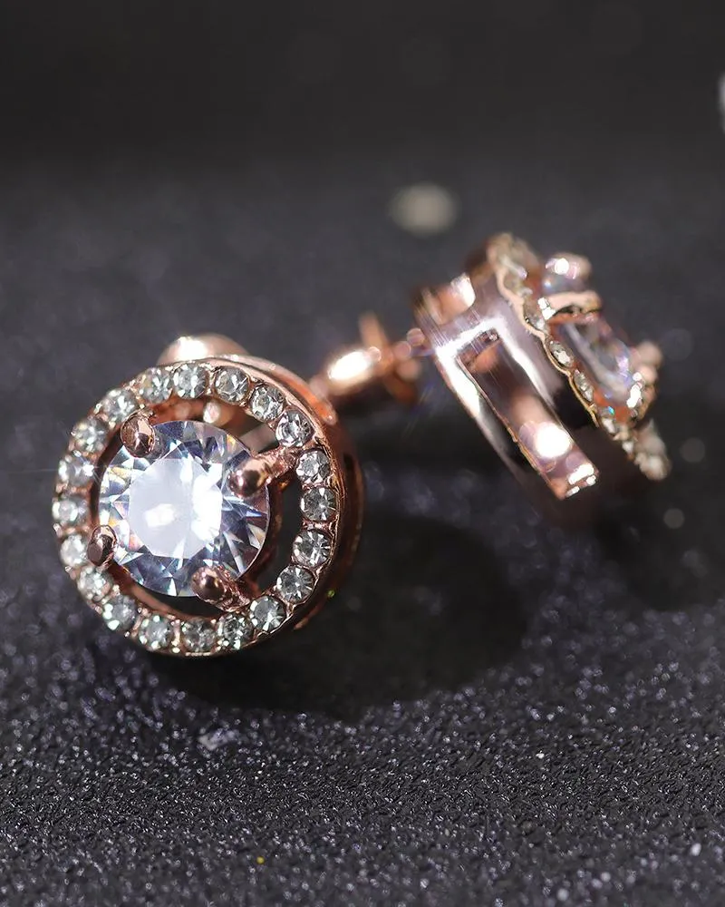 1pair Round Shaped Rhinestone Earrings
