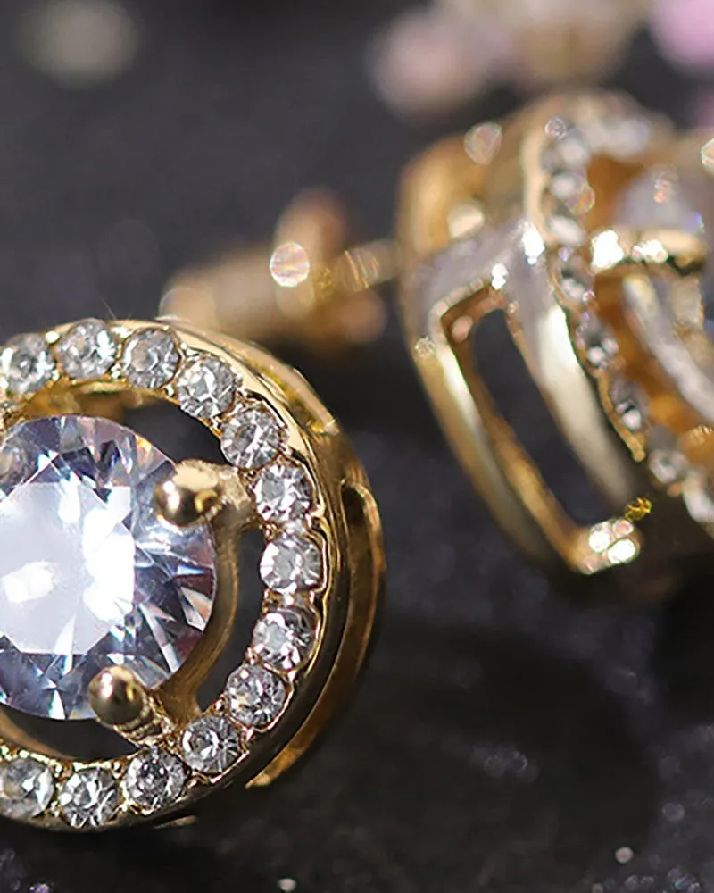1pair Round Shaped Rhinestone Earrings