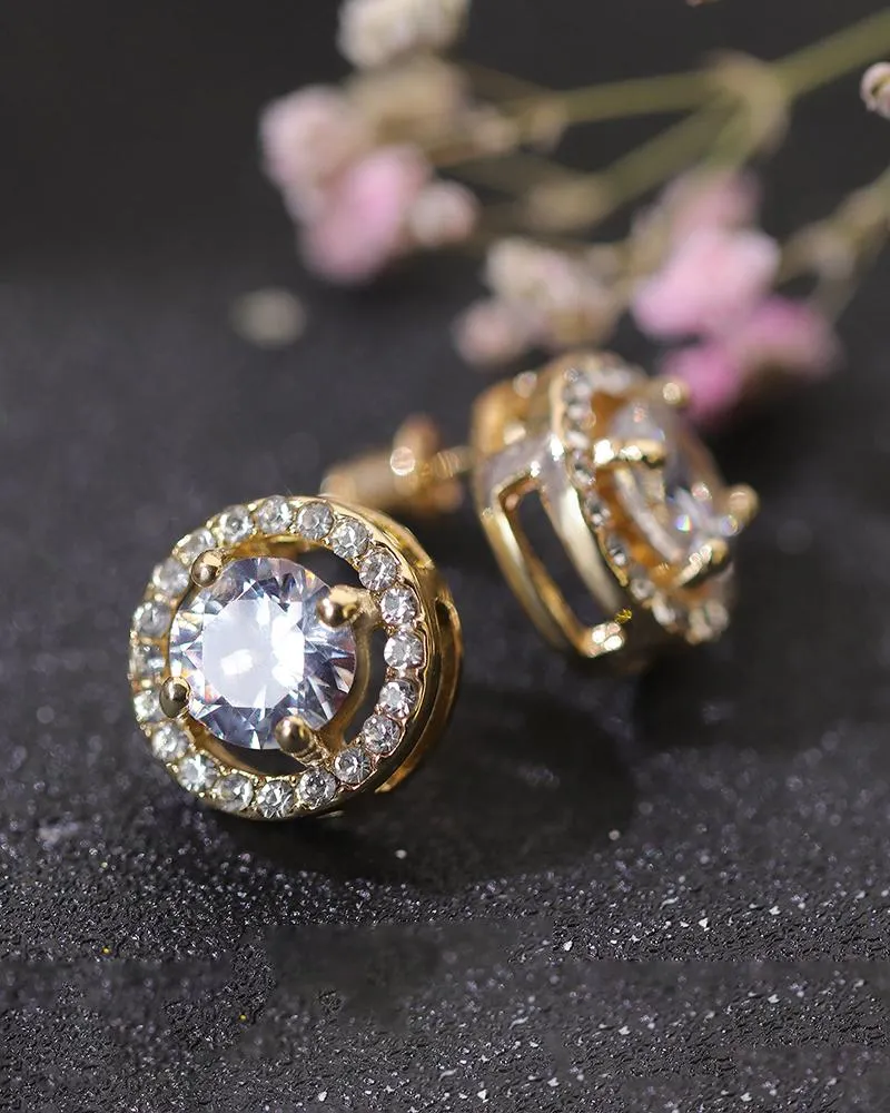 1pair Round Shaped Rhinestone Earrings