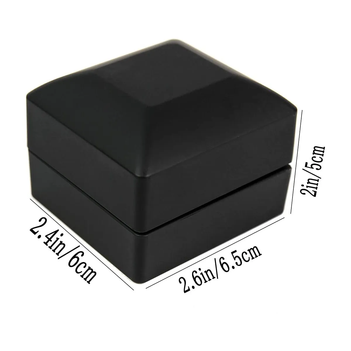 2 1/2" x 2 1/4" Matte Black Plastic Ring Jewelry Box with LED Light