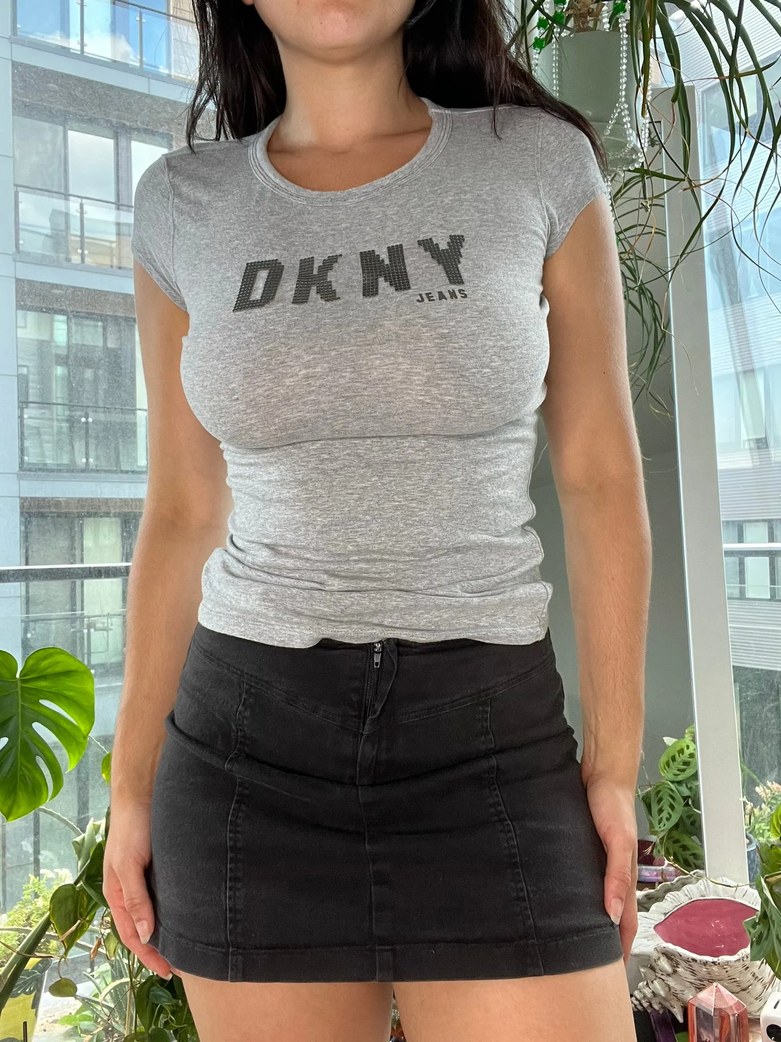 2000s Vintage Gray Baby Tee by DKNY