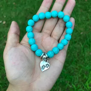 2018 New Arrival Natural Beads Bracelet Cute Dog Cat Paw Heart Charms Elasticity Bracelets For Women