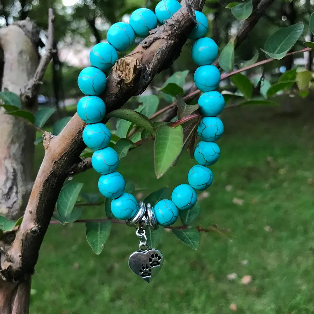 2018 New Arrival Natural Beads Bracelet Cute Dog Cat Paw Heart Charms Elasticity Bracelets For Women