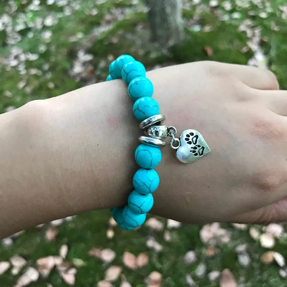 2018 New Arrival Natural Beads Bracelet Cute Dog Cat Paw Heart Charms Elasticity Bracelets For Women