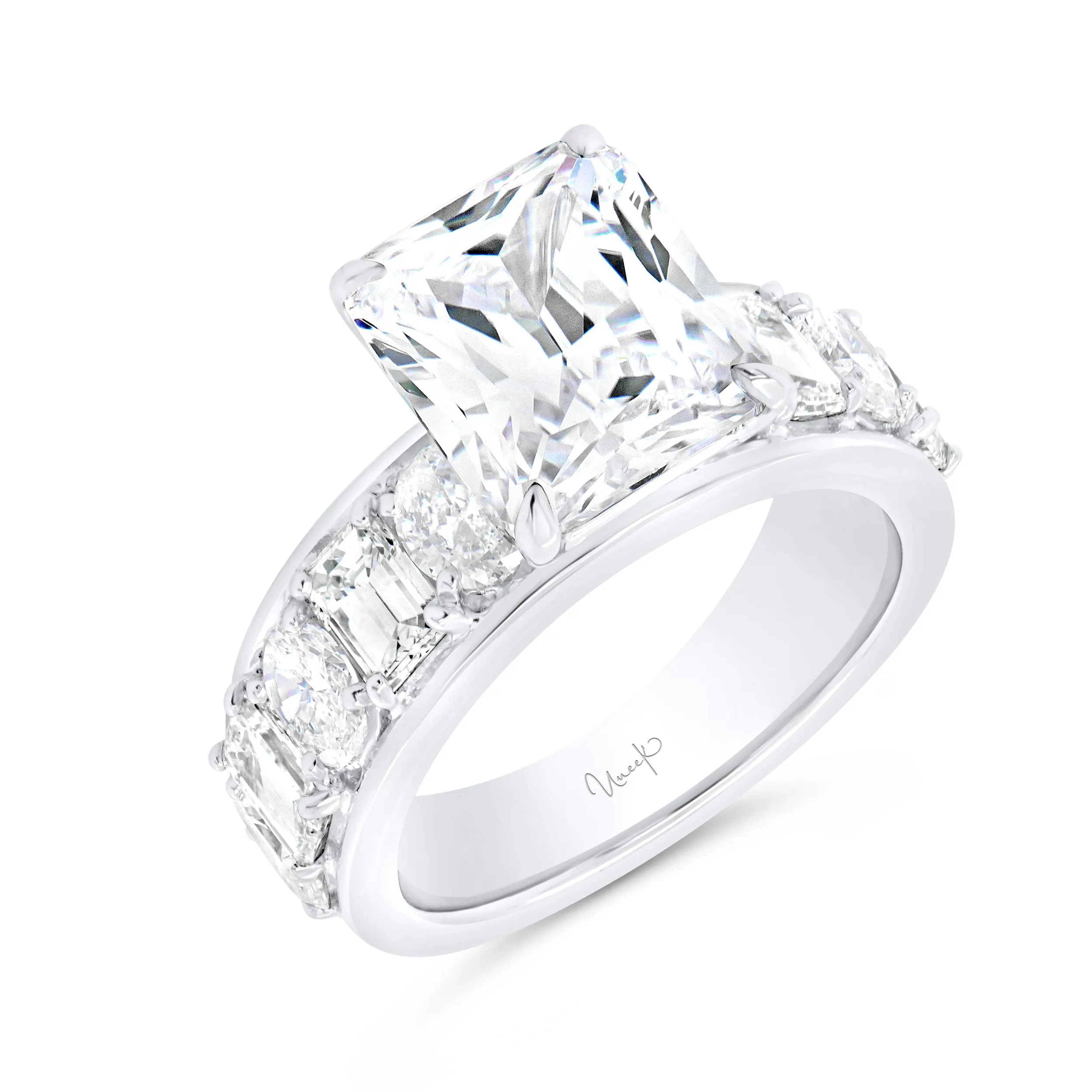2.63ctw Emerald and Oval Diamond Engagement Ring