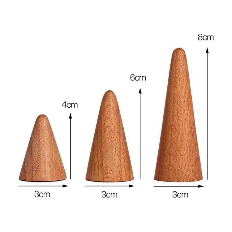 3 Piece Natural Beech Wood Cone Ring Holders