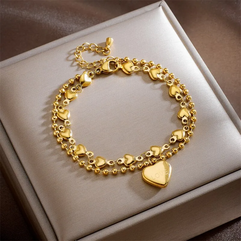 316L Stainless Steel 2 Layer Pearl Star Roman Numerals Charm Bracelet For Women