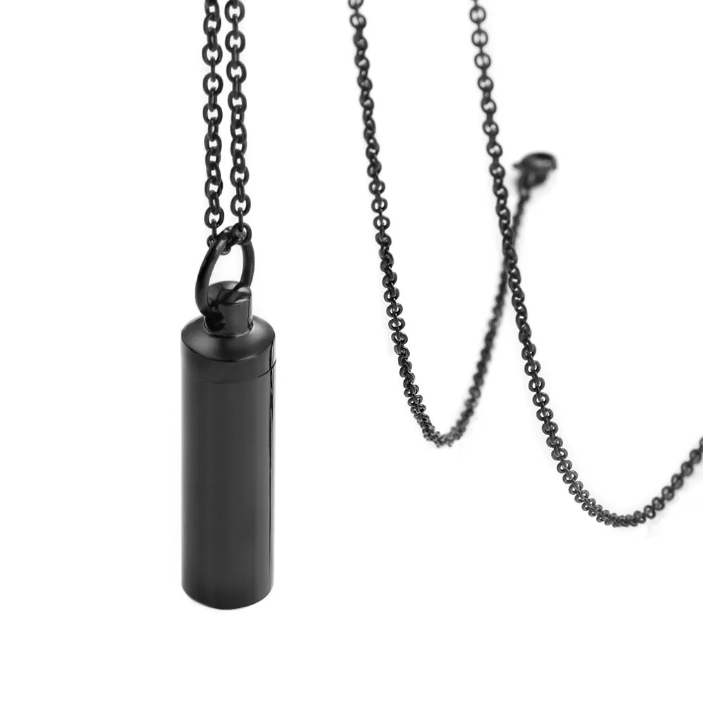 316L Stainless Steel Black Cylindrical Pendant Necklace for Men Women