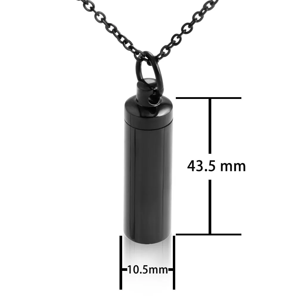 316L Stainless Steel Black Cylindrical Pendant Necklace for Men Women