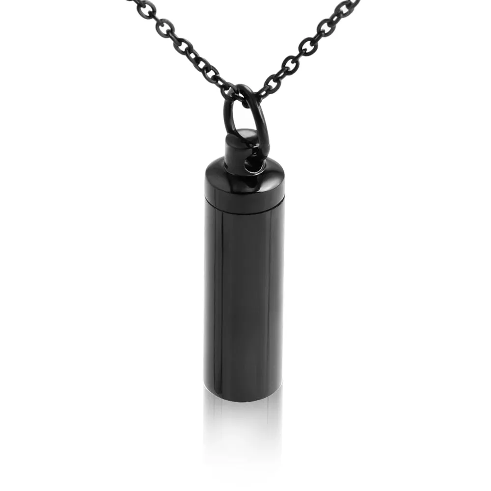 316L Stainless Steel Black Cylindrical Pendant Necklace for Men Women