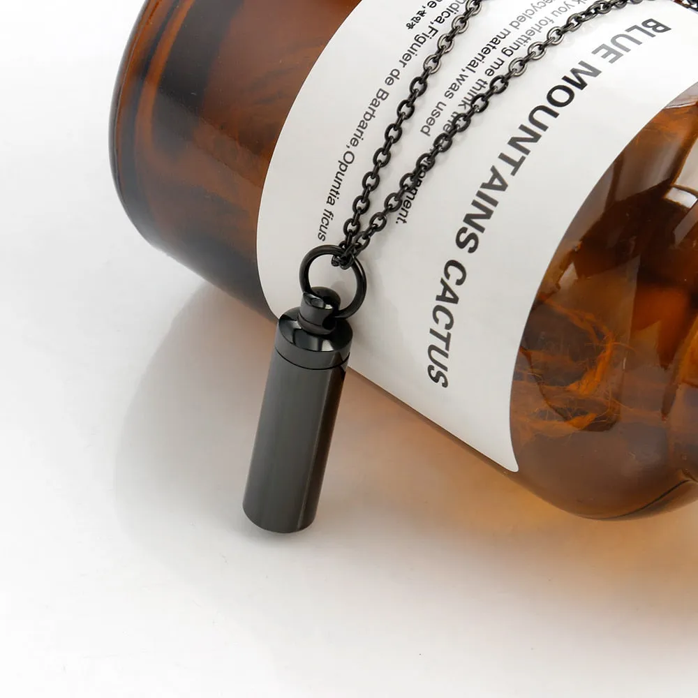 316L Stainless Steel Black Cylindrical Pendant Necklace for Men Women