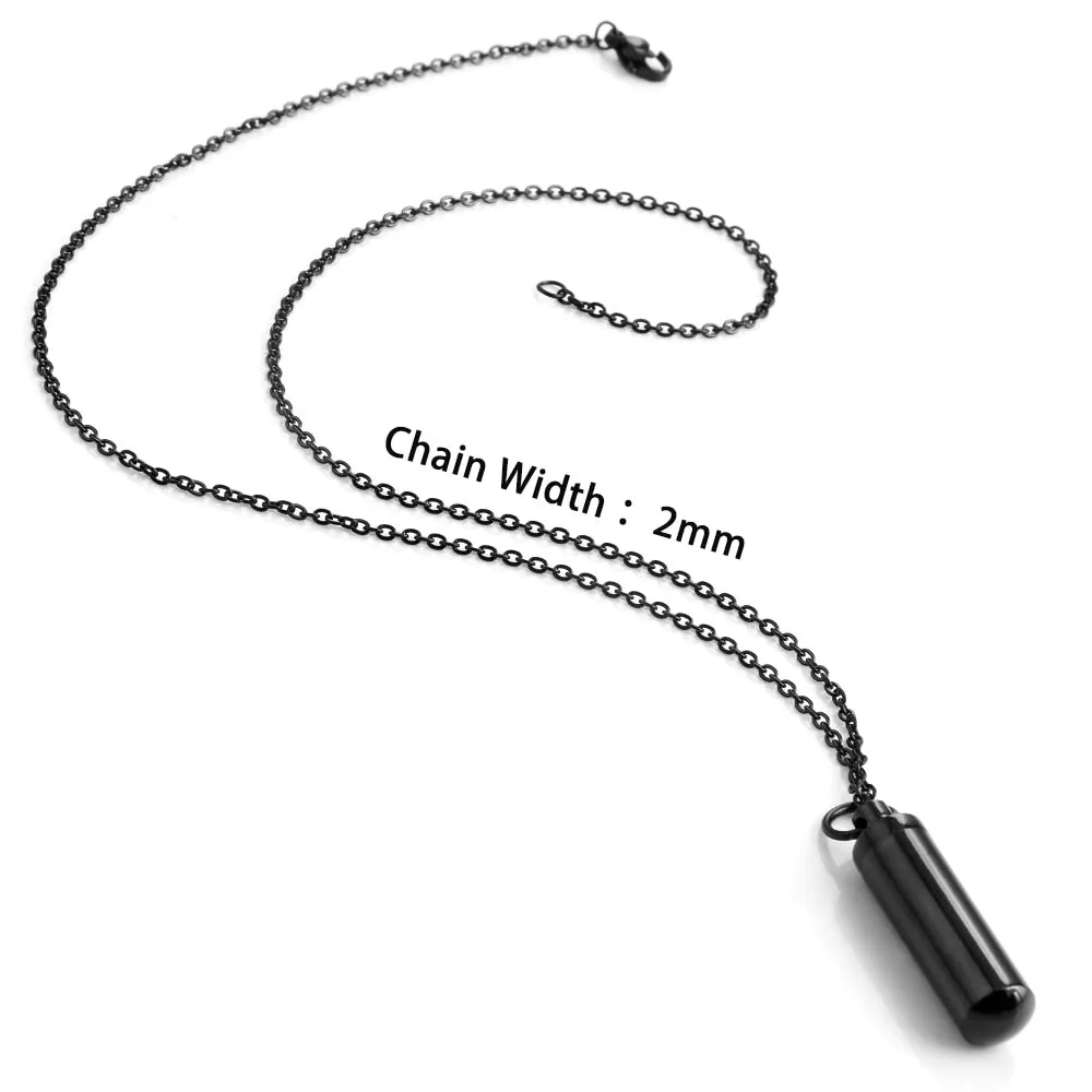 316L Stainless Steel Black Cylindrical Pendant Necklace for Men Women