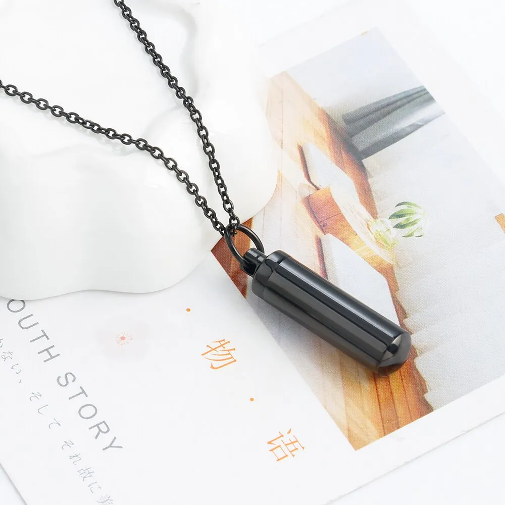 316L Stainless Steel Black Cylindrical Pendant Necklace for Men Women