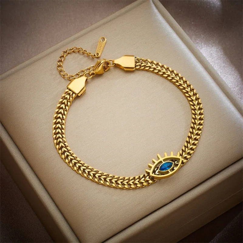 316L Stainless Steel Blue Zircon Eye Shape Bracelet For Women