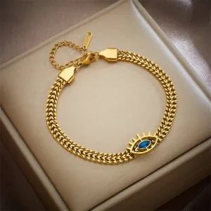 316L Stainless Steel Blue Zircon Eye Shape Bracelet For Women
