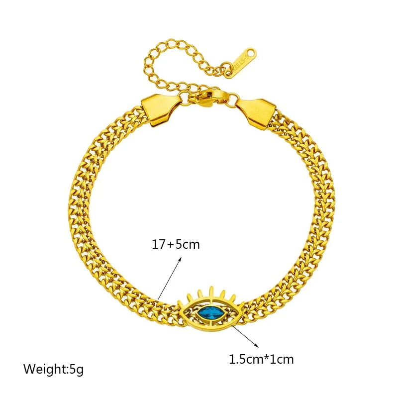 316L Stainless Steel Blue Zircon Eye Shape Bracelet For Women