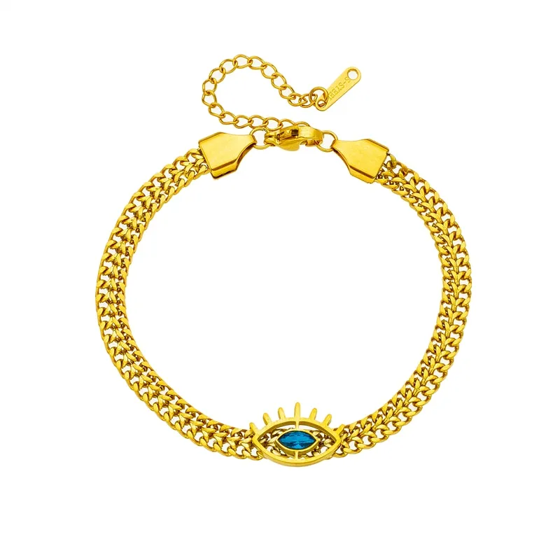 316L Stainless Steel Blue Zircon Eye Shape Bracelet For Women