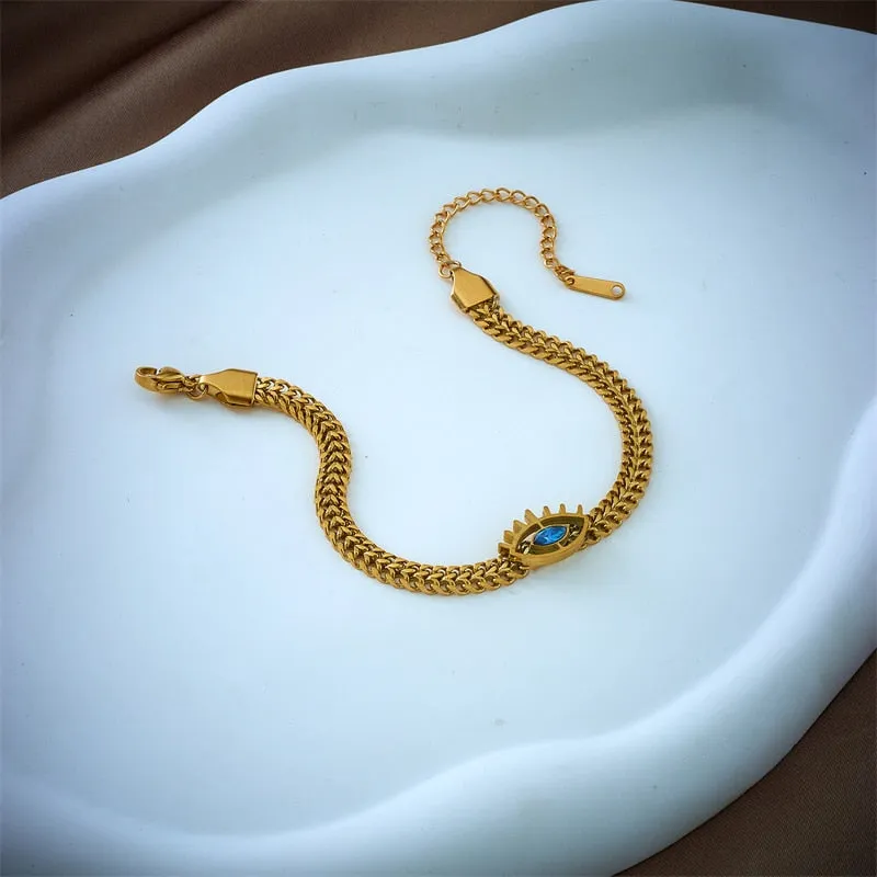 316L Stainless Steel Blue Zircon Eye Shape Bracelet For Women
