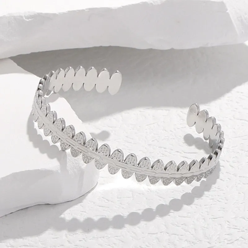 316L Stainless Steel Geometric C-Shape Adjustable Bangle For Women