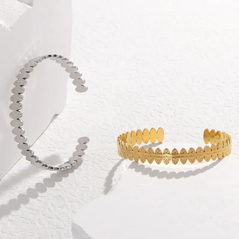 316L Stainless Steel Geometric C-Shape Adjustable Bangle For Women