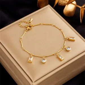 316L Stainless Steel Geometric Square Round White Zircon Charm Bracelet For Women