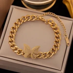 316L Stainless Steel Gold Butterfly Charm Bracelet