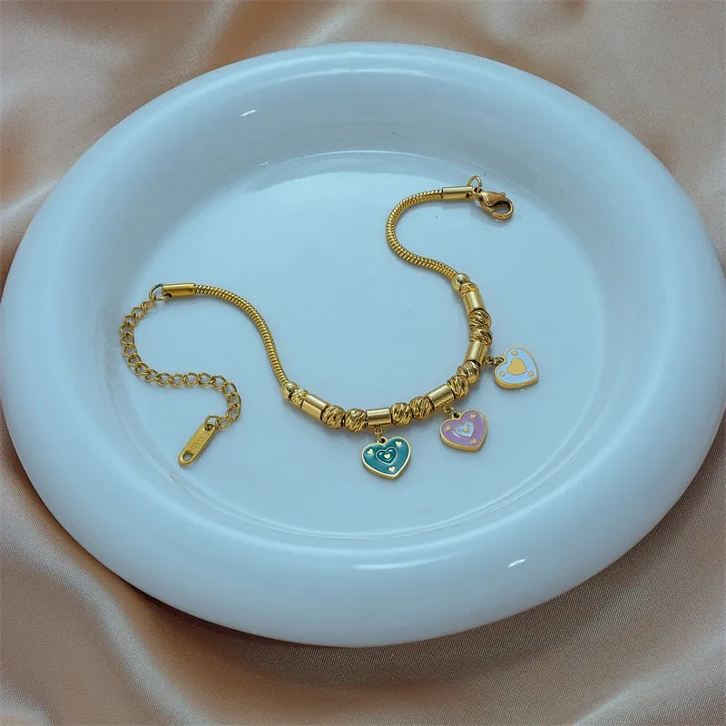 316L Stainless Steel Gold Color Heart Charms Bracelet For Women