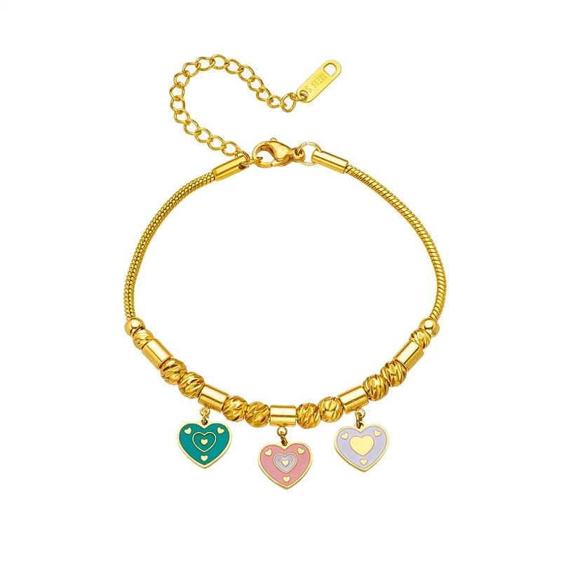316L Stainless Steel Gold Color Heart Charms Bracelet For Women