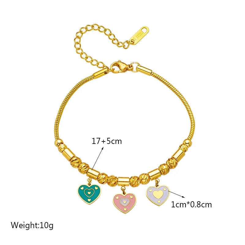 316L Stainless Steel Gold Color Heart Charms Bracelet For Women