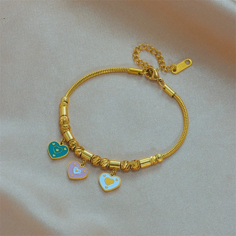 316L Stainless Steel Gold Color Heart Charms Bracelet For Women