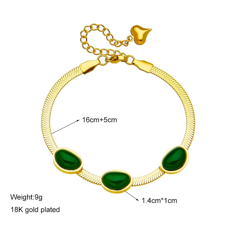 316L Stainless Steel Luxury Green Stone Chain Bracelet for Women